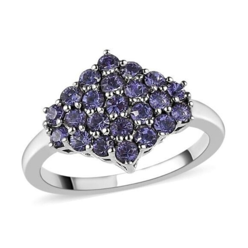 Artisan Tanzanite Violet Fire Cluster Ring Platinum Over 925 Silver Amulet Sz 8 - Picture 10 of 14